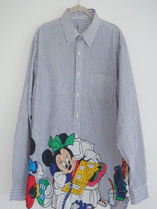 Tops - Vintage Minnie Mouse Blue White Stripe Disney Button Front Tunic Shirt XL